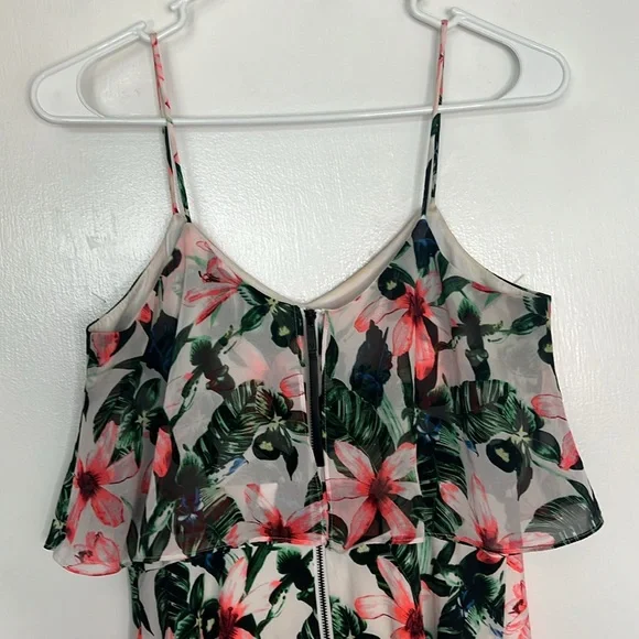 Vince Camuto - Women's Spaghetti Strap Ruffle Tropical Print Mini Dress Small - Picture 5 of 11